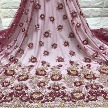 

African Lace Fabric 2019 beads Embroidered Nigerian Lace Fabric Bridal High Quality French Tulle Lace Fabric For Women Dress