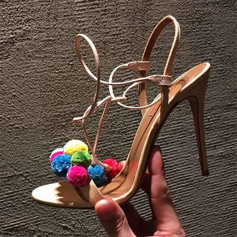 

Brand Designer Women Gladiator Sandals Ankle Strap Lady Party Wedding Shoes Summer Stiletto Colorful Velvet Ball Pumps XK030303