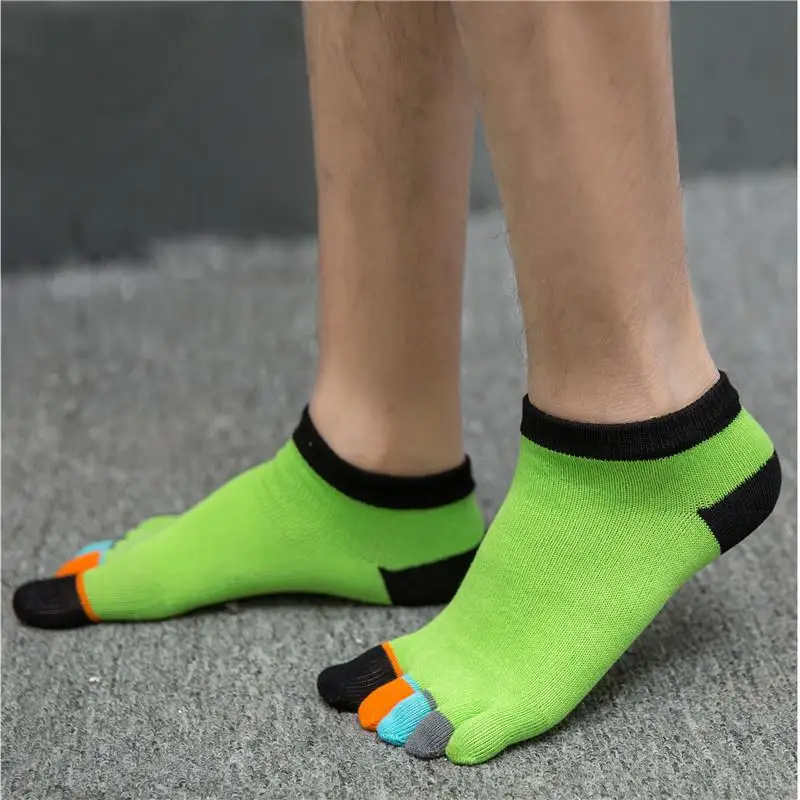 3 пары, летние мужские носки, пять пальцев, смешанные цвета, хлопковые милые носки до лодыжки, новинка, 5 пальцев, тонкие носки - Цвет: Зеленый
