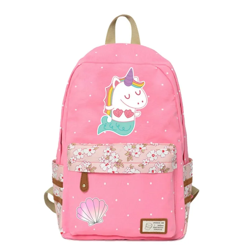 PINK2 WISHOT Русалочка рюкзак в горошек Холщовая Сумка для девочек школьная Дорожная сумка на плечо прекрасный мультфильм Русалка Принцесса - Цвет: PINK2