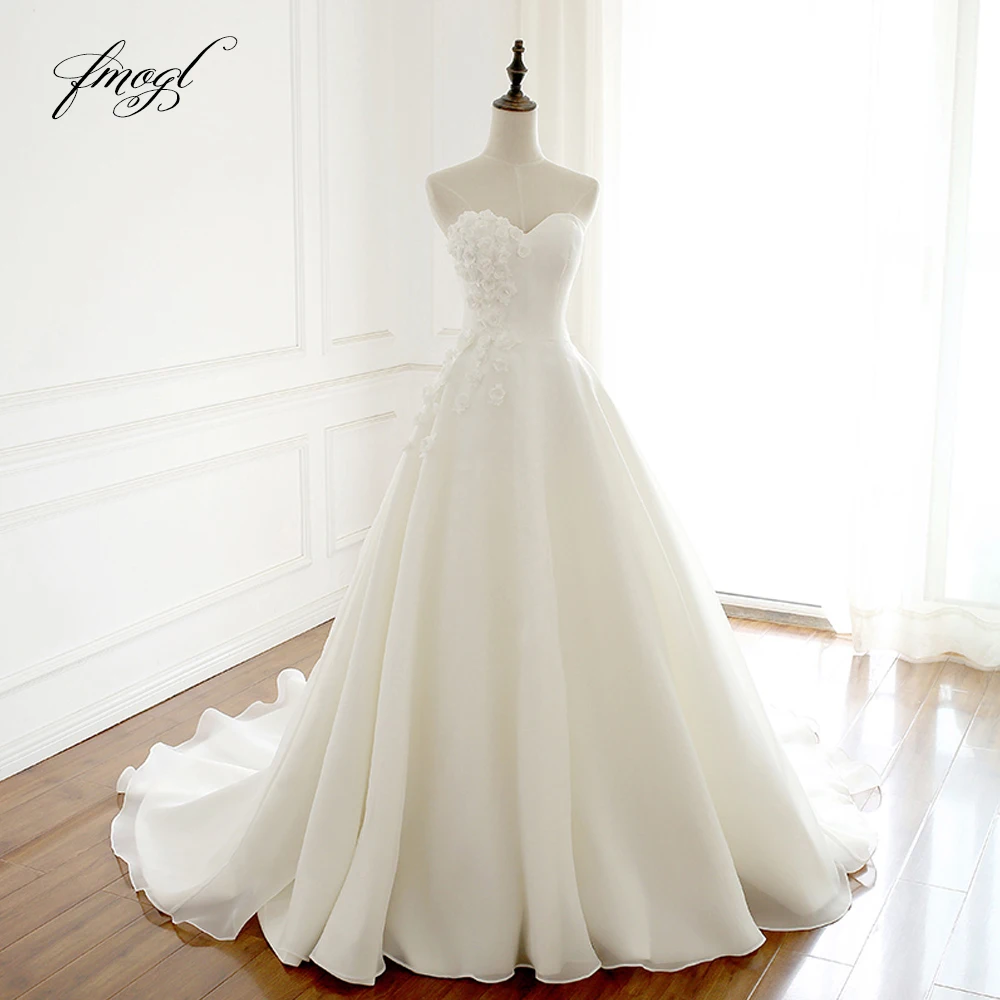 Fmogl Сексуальная Милая принцесса свадебное платье цветы жемчуг Винтаж линии невесты платья для женщин Robe De Mariage плюс размеры