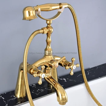 ดาดฟ้าทองสีทองเหลือง Clawfoot อ่างอาบน้ำก๊อกน้ำโทรศัพท์สไตล์ Bath Shower Water Tap กับ Handshower Ntf773 1