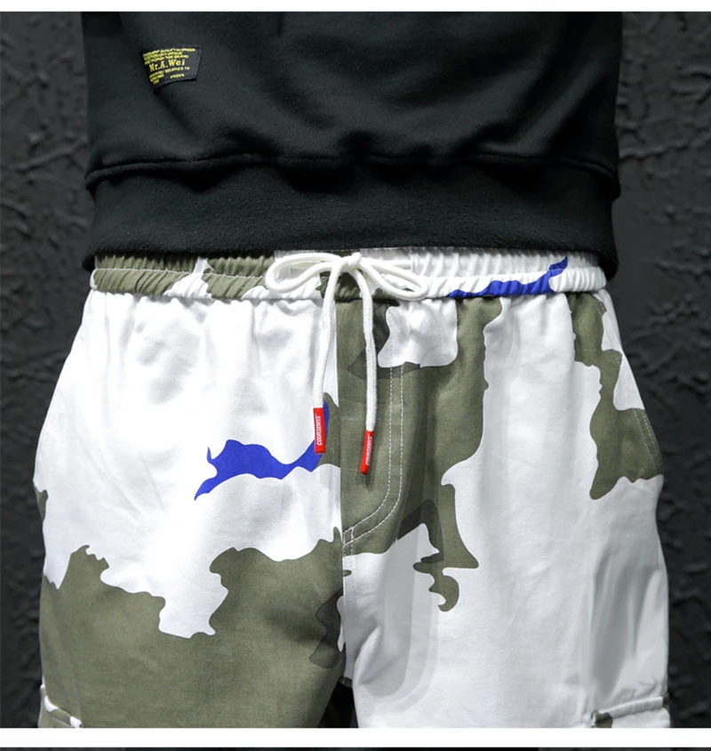 Белые камуфляжные мужские брюки в стиле хип-хоп, хлопковые камуфляжные брюки до щиколотки, мужские брюки-карго в уличном стиле, спортивные брюки, Pantalon Homme