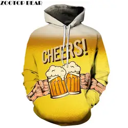 Полный с изображением "Beer CHEERS" 3D печатных Весна повседневное толстовки с капюшоном для мужчин спортивный костюм пуловер куртка в уличном