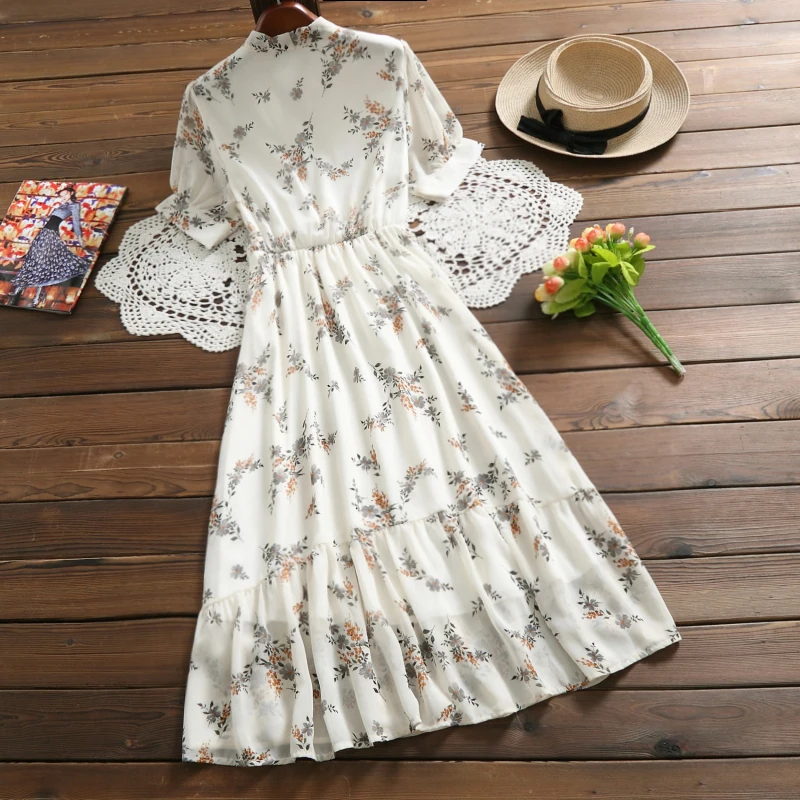 Летнее Модное шифоновое платье с цветочным принтом, новое дизайнерское элегантное винтажное платье с коротким рукавом для женщин