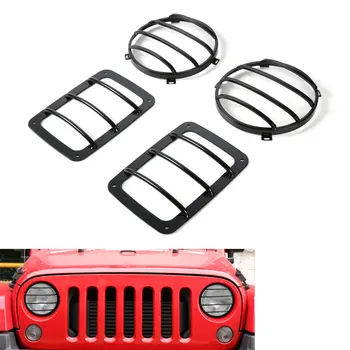 

4pcs Metal Front Headlight +Tail Lights Guards Cover Protector + Rectangle Decoration Fit For 2007-2016 Wrangler JK Car Styling