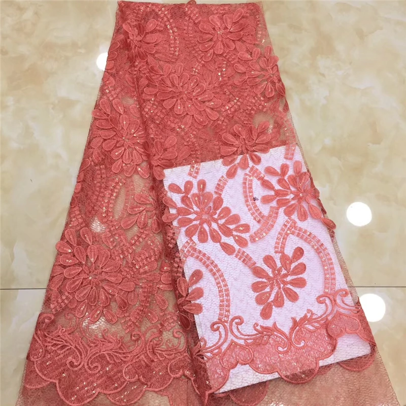Tollola Coral Color African Lace Fabric 2019 High Quality With Stones Nigerian Wedding 5 Yards French | Дом и сад
