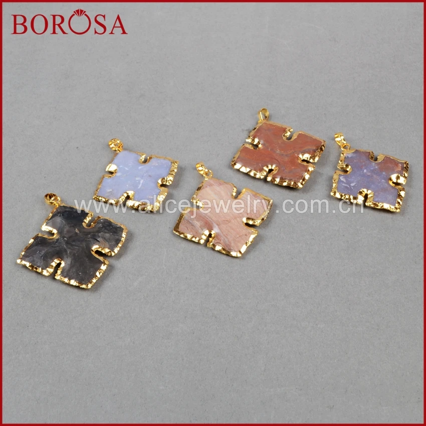 BOROSA 5 шт. Druzy Камень золотой кулон грубые натуральные драгоценные камни резной