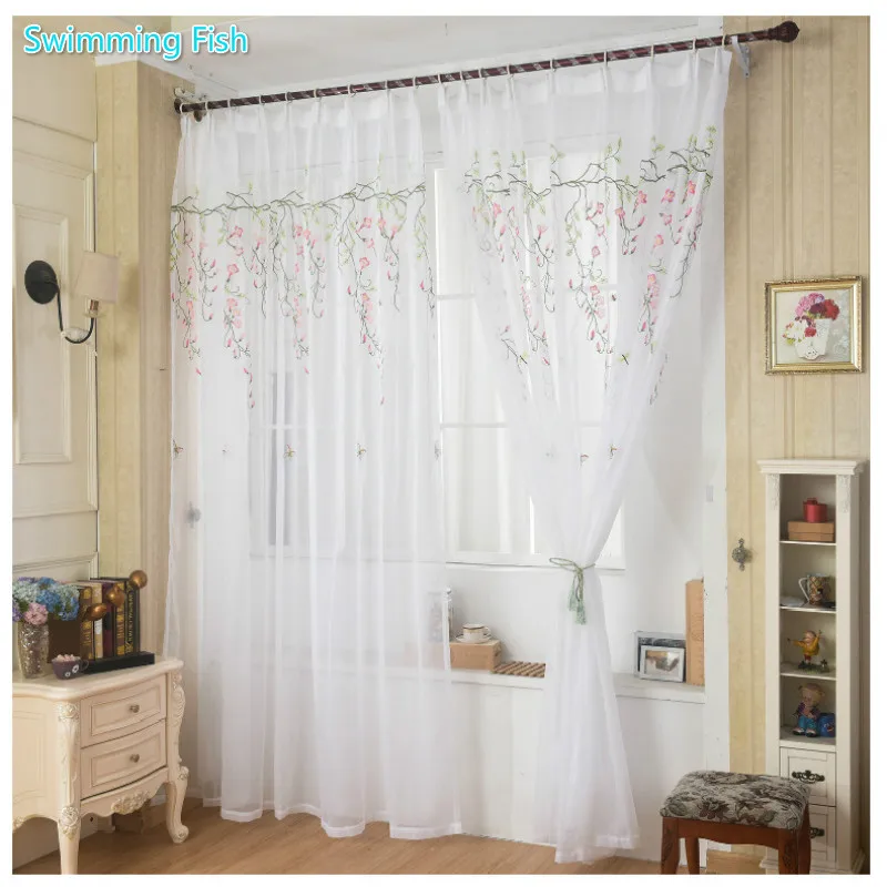 

Beautiful Embroidery Floral White Tulle Curtain Bedroom Living Room Organza Sheer Curtain Home Deco Voile Cortina Door Curtain