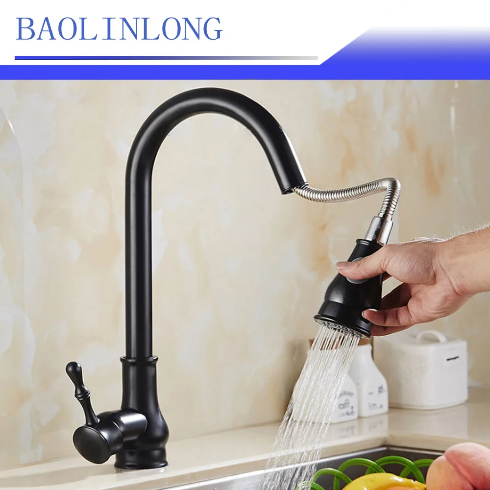 BAOLINLONG New Styling Brass Kitchen Faucets Cozinha Swivel Spout Kitchen Sink Pull Out Brass Faucet Tap