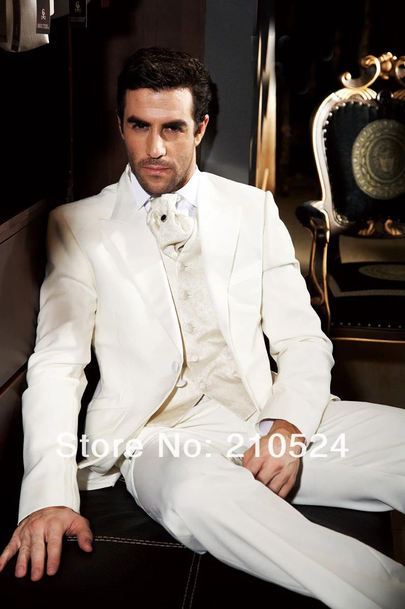 White Men Suit Broadcloth Flat Front Handsome Gentle Man Choose For