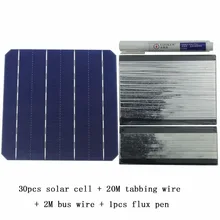 30Pcs Monocrystall Solar Cell 6×6 With 20M Tabbing Wire 2M Busbar Wire and 1Pcs Flux Pen