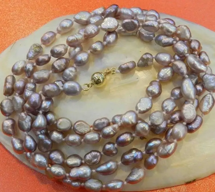 

FREE SHIPPINGLONG 100 INCHES 7-9MM PURPLE AKOYA CULTURED PEARL NECKLACE 18KGP AAA
