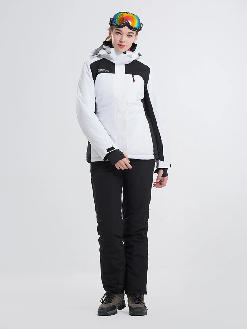 Новинка, лыжный костюм, водонепроницаемые женские куртки для сноубординга+ штаны, теплая зимняя куртка, лыжные комплекты белого цвета, женская брендовая Лыжная одежда
