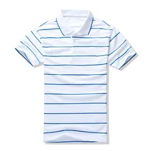 Мужская рубашка поло Летняя мужская деловая Повседневная дышащая белая полосатая рубашка поло с коротким рукавом из чистого хлопка рабочая одежда поло