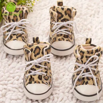 

4pcs/lot Pet Leopard Shoes Dogs Walking Sneaker Anti-skidding Footwear Canvas Shoes Suppliers
