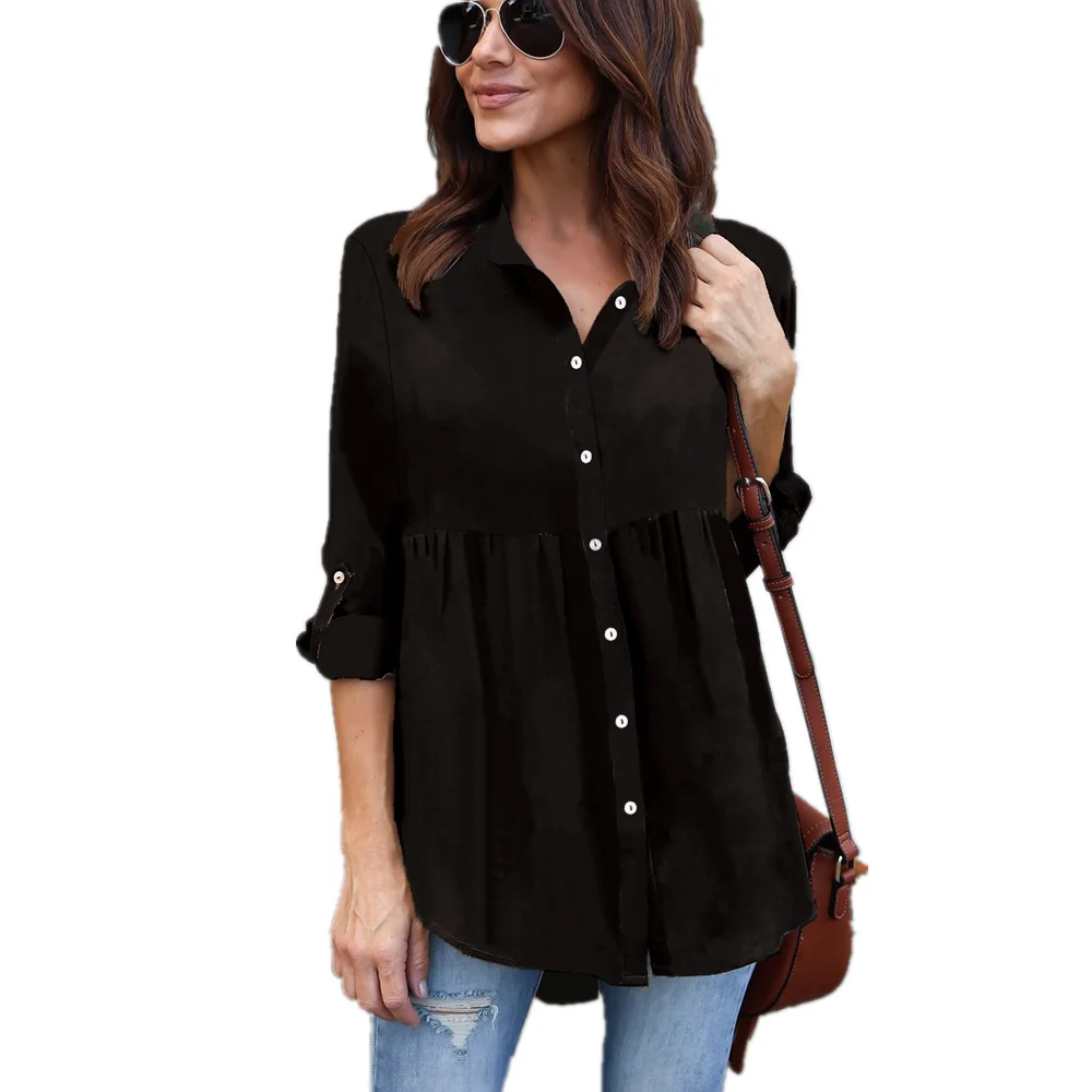 

Women Plus Big Size S-5XL Loose Casual Chiffon Blouse Female 2018 Summer Black Solid Half Sleeve Elegant Hot Tops Shirts Blusas