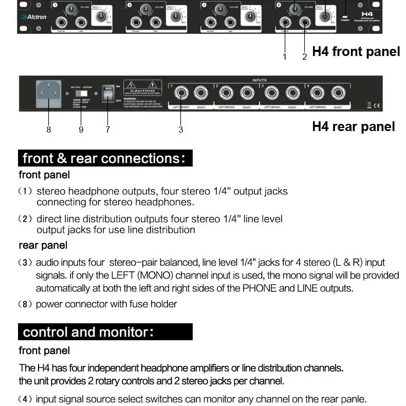 Alctron H4 Профессиональный высокой мощности 4 канальный наушников предусилитель, усилитель для наушников, Pro Line распределения Системы