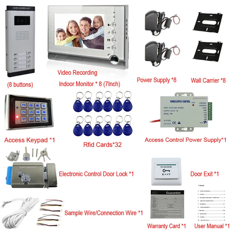 Видео Запись Видео дверной телефон контроль доступа клавиатура домофона домофон комплект для 8 единиц домофон с экраном памяти цвет 7"