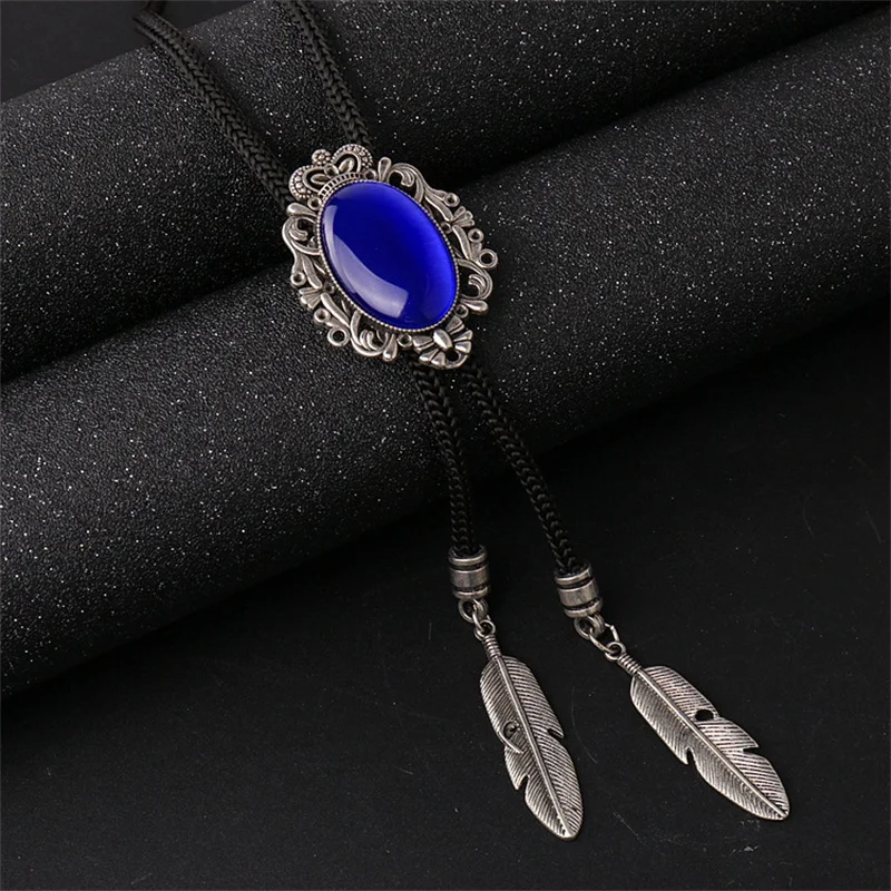 

Mantieqingway Handmade Neckwear Bolo Ties for Men Aristocratic Style Bolo Poirot Ties Round Circle Vintage Royal Blue Bolos Tie