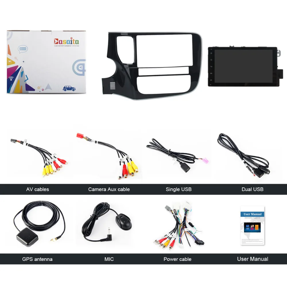 Discount Dasaita 8" Android 8.0 Car GPS Player for Mitsubishi Outlander 2014-2016 with Octa Core 4G+32G Auto Radio Multimedia GPS NAVI 5