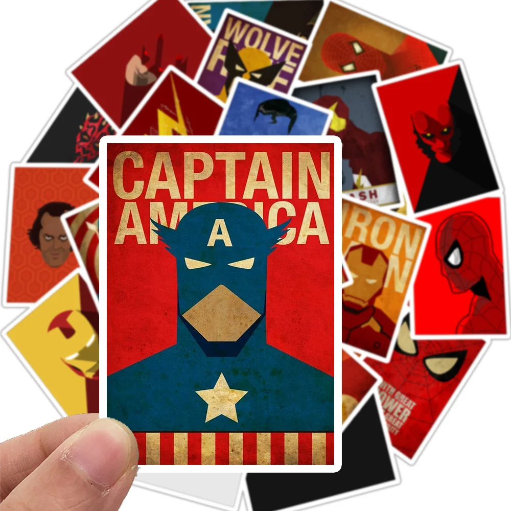 

25PCS Mixed Marvel Minimal Super Heroes Vintage Stickers for Vinyl Stickers for Skateboard Luggage Laptop Water Bottles Decals