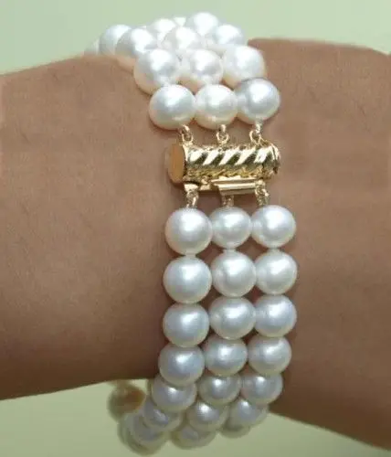 

Miss charm Jew.196 new 3ROW 10-11MM 7.5-8" AA+SOUTH sea WHITE PEARL BRACELET 14k/20
