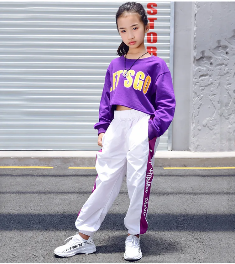 Детская одежда в стиле хип-хоп, Толстовка Топ, Укороченная рубашка повседневные штаны для бега для девочек, костюмы для джазовых танцев, одежда для бальных танцев