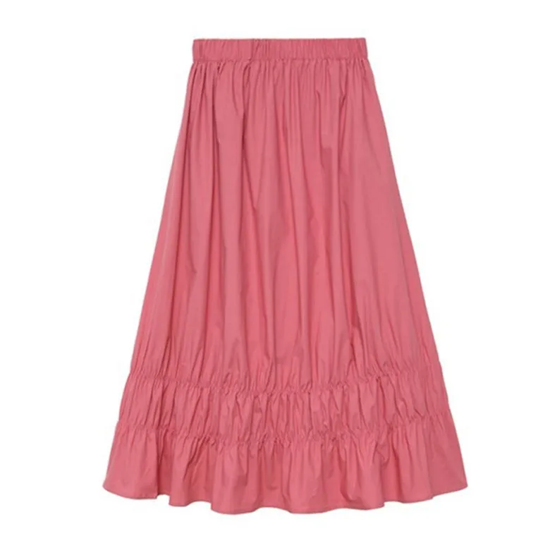 Корейская элегантная Длинная Хлопчатобумажная льняная юбка с высокой талией, плиссированная Милая юбка макси, большие размеры, розовые, желтые, фиолетовые, синие юбки 6xl 7xl