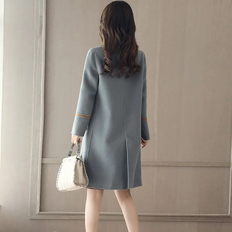 Mélanges Automne Ouvert O569 Vestes Nouveau Femelle Élégant Laine Huilanse Chaude Manches Revers Hiver Split Longues Manteau Femmes Pardessus Cachemire À Outwear XZq5p