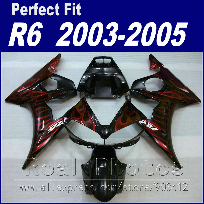 

Band new bodywork for YAMAHA R6 fairing kit 2003 2004 2005 marroon flame in black Fit YZF R6 fairings 03 04 05