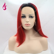 Dark Rooted Red Omber Wig Synthetic Lace Front Wig Short Drag Cosplay Style Queen Wigs For Sexy Women !