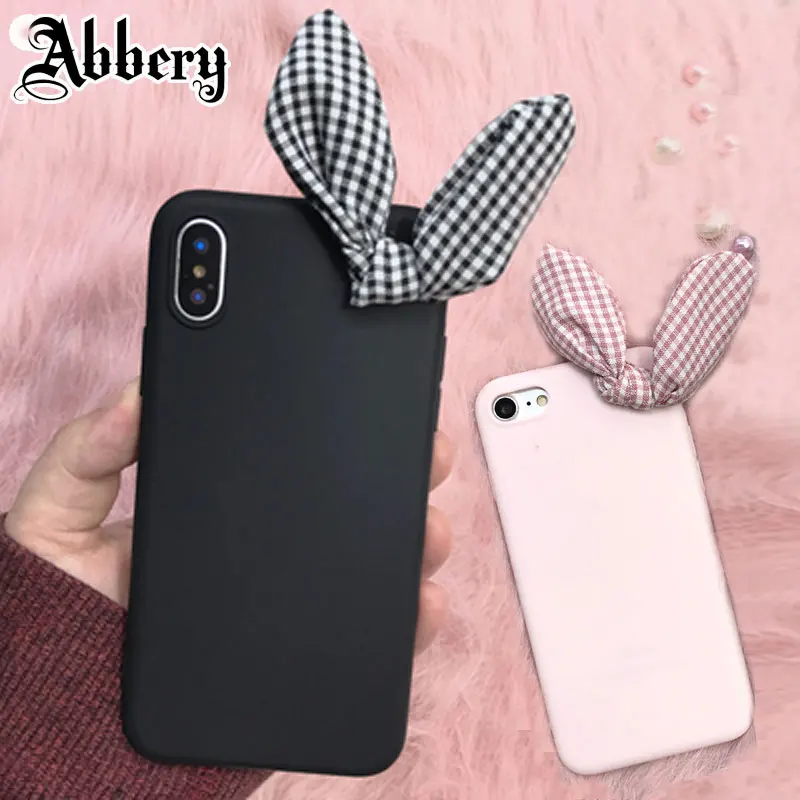 Abbery3D Rabbit Bow Bowknot Cute Funda Case for LG K8 2017/K10 2017/K8 2018/K10 2018 TPU Silicone Back Cover Coque Lady |