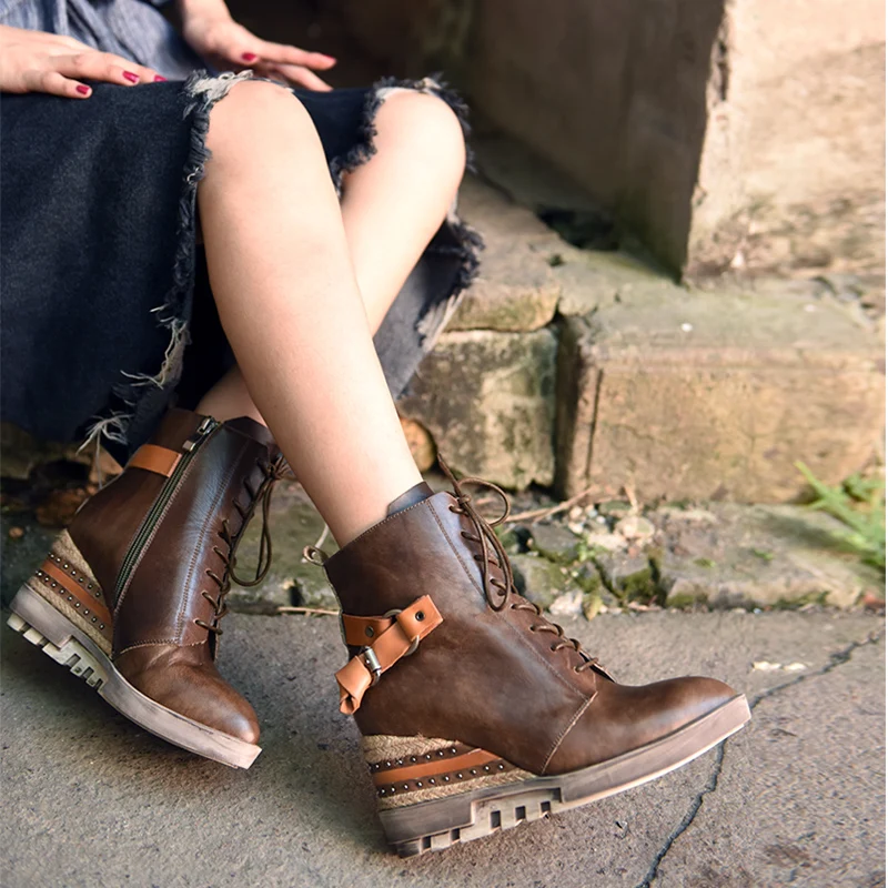 

Artmu Original Women Wedges Shoes Super High Heels 8 cm Pumps Short Boots Handmade Genuine Leather Pointed Toe Martin Boots