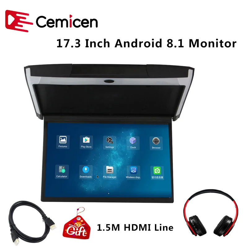 Cemicen автомобильный монитор 17 3 дюйма Android 8 1 потолочное крепление HD 1080P видео IPS