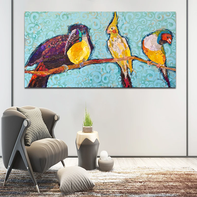 

SELFLESSLY Abstract Art Three Colorful Owls Canvas Prints Modern Birds Animal Painting Wall Art For Living Room Unframed