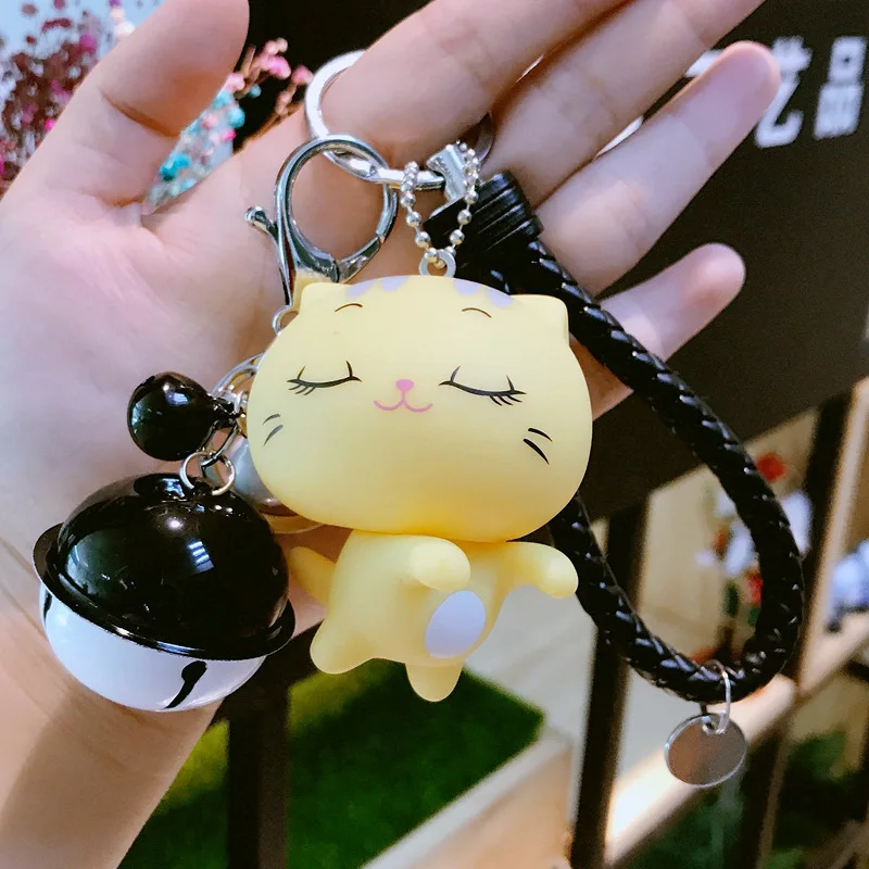 Милый кот колокольчик-брелок для женщин сумка кошелек Шарм ювелирные изделия Автомобильный ключ chian держатель кулон