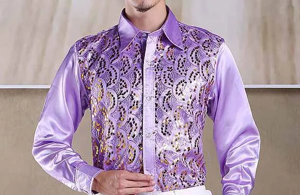 Блестки украшения мужские смокинги рубашки вечерние/торжественные рубашки - Цвет: Лаванда