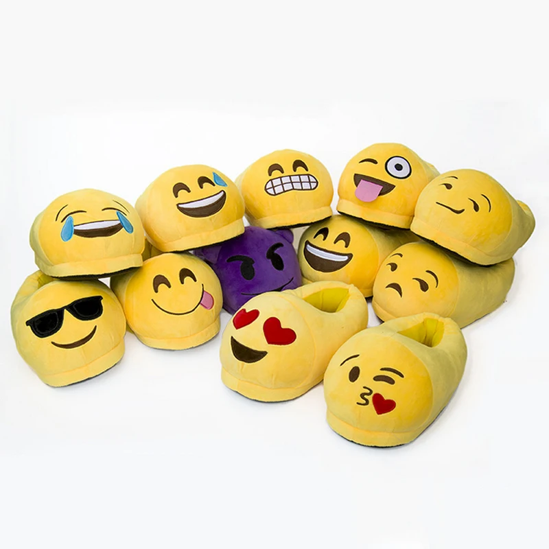 Winter Children Slippers For Kids Plush Baby Girls Boys Cartoon emoji Slippers With Closed Heel Adult Home Flip Flops