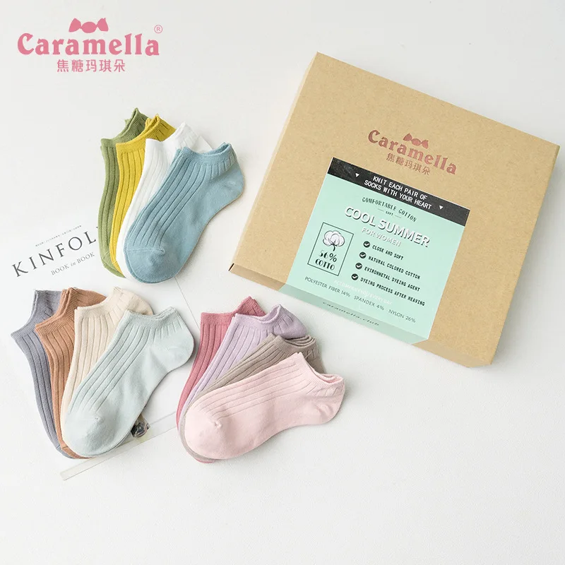 

Free Shipping 12pairs/box Caramella Summer Socks Fashion Macaron Solid Color Socks Female Cotton Boat Socks gifts 51412