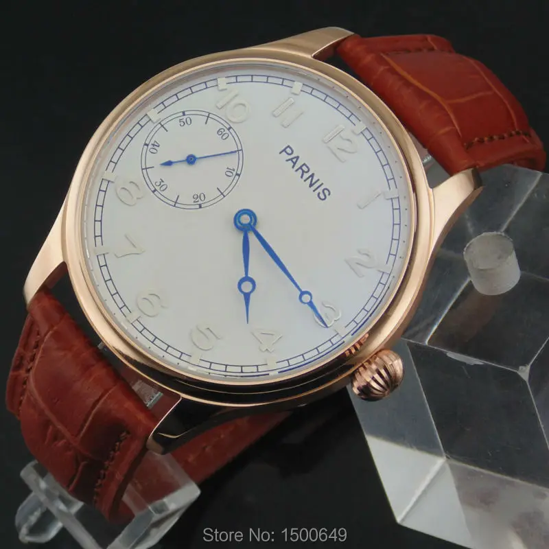 44 мм Parnis белый циферблат синие стрелки чехол механические 6497 ручной обмотки Мужские часы