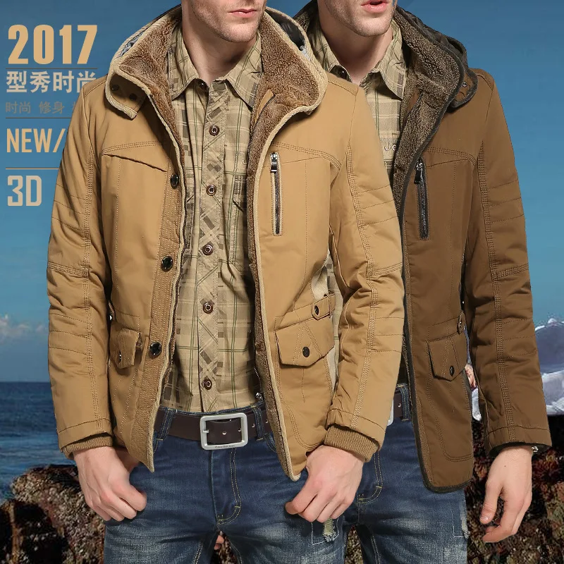 2017 font b Men s b font Casual font b Parkas b font Solid Fleece Winter