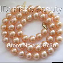 Ювелирные изделия 00600 потрясающий большой 10 мм круглый розовый пресной воды искусственного жемчуга ожерелье
