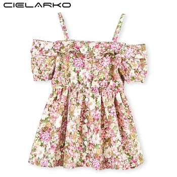 

Cielarko Baby Girls Dress Summer Kids Flower Dresses Strapless Children Beach Party Clothing Girl Evening Dress for 2-10 Years