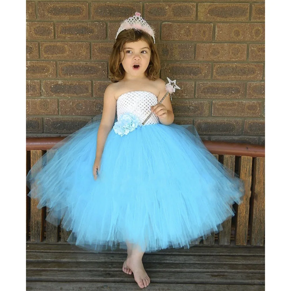 Aqua blue Tutu Dress white and Blue Birthday Kids Dress For Girls Tutu for special Occasion Newborn to young Teen PT205