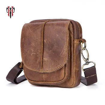 

TIANHOO Genuine leather men bag crossbody shoulder bag vintage flap messenger man's bags mini cell phone pockets