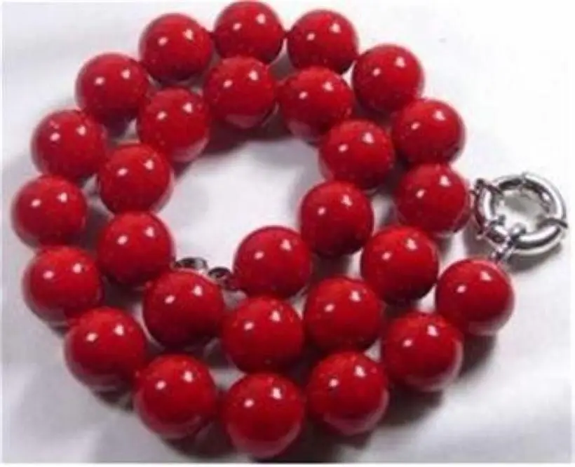 

10mm Red Sea Coral Gems Round Bead Necklace 18