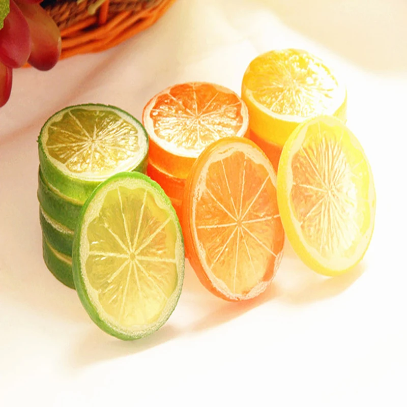 

5pcs 5cm Multicolor Mini Simulated Lemon Sheet Plastic Fake Artificial Fruit Model Wedding Decoration DIY Party Kitchen Crafts