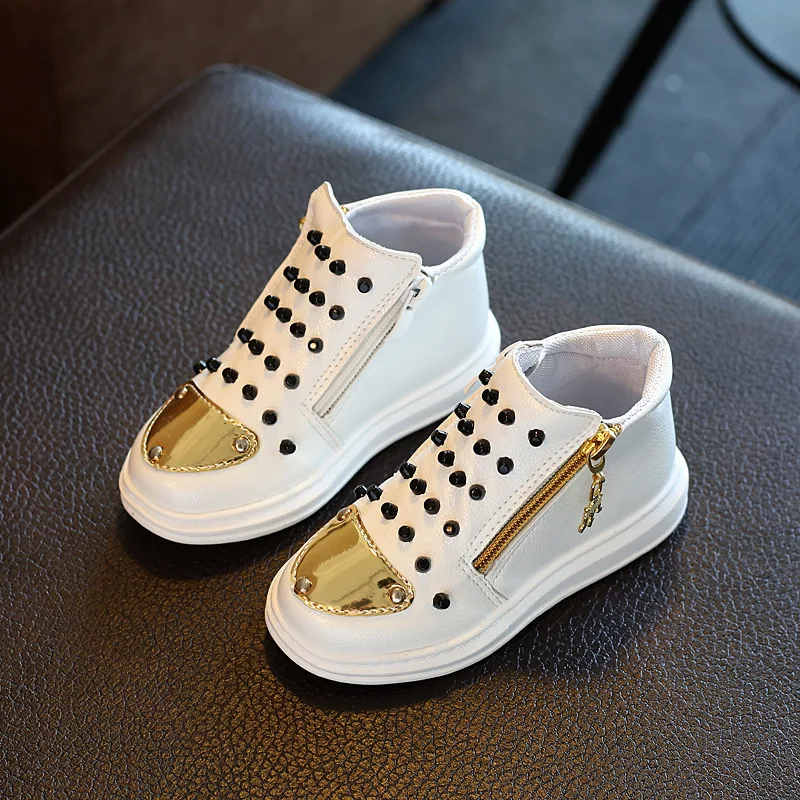 

2017 Children Girls/Boys Shoes Fashion Rivets Casual Shoes Kids Baby Zip Sneaker Spring/Autumn Leather Shoes Sequins
