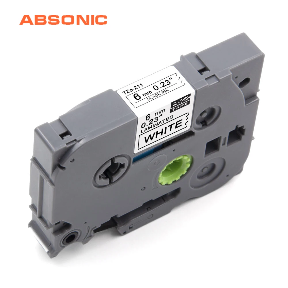 

Absonic Tze Tape 6mm Compatible TZe-211 TZe211 TZ-211 TZ211 Black on White Tape for Brother P-touch Cube PT-D210 PT-H100 Labeler
